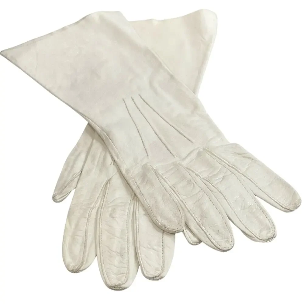 Vintage white kidskin leather dressy formal gloves ladies wedding prom event 6.5
